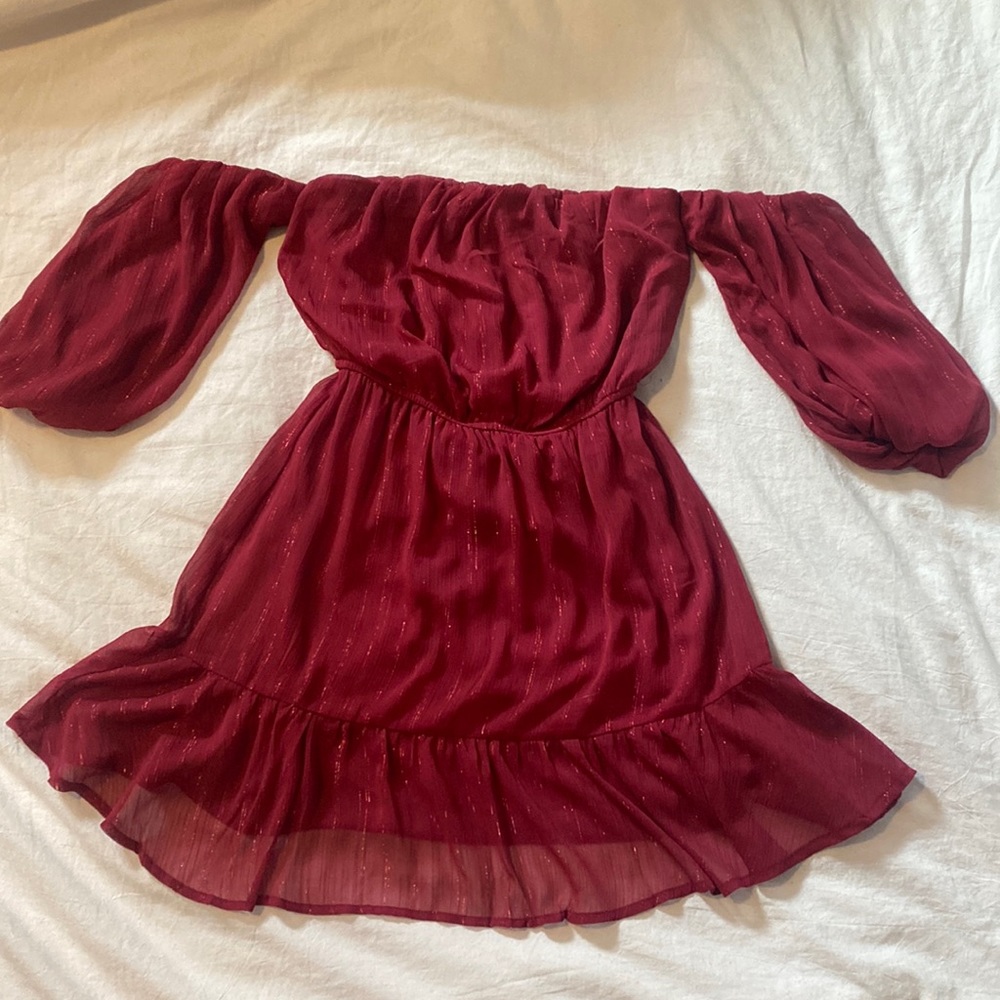 XXS (fits as an XS) off the shoulder maroon dress from Francescas.